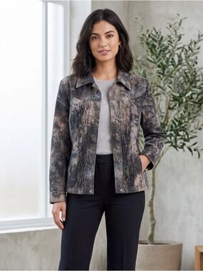 COLDWATER CREEK Abstract Pattern Blazer, Women’s 12, Brown Gray